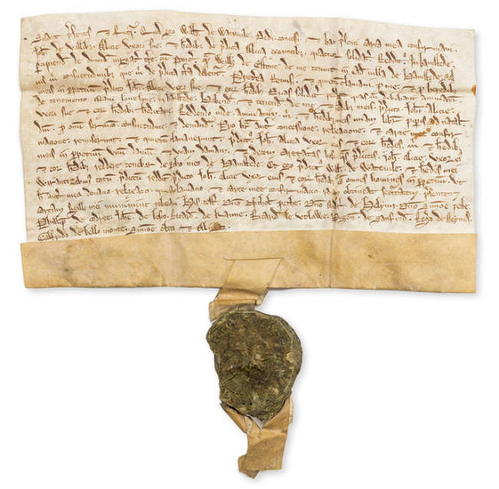Essex.- Charter, I, William de Watevile grant to John de Valla and Alice his wife a tenement in the village of Hamsted [Hempstead], manuscript in Latin, on vellum, large remains of a wax seal depicting a knight, [c. 1260].