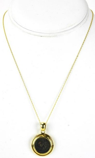 Estate 14k Yellow Gold Coin Mount Necklace