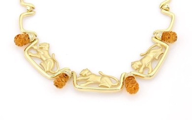 Estate 18kt Yellow Gold Diamond & Citrine Leopard Necklace