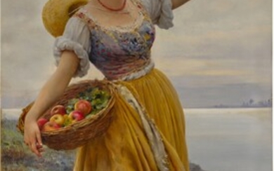Eugen von Blaas Woman with a Basket of Fruit