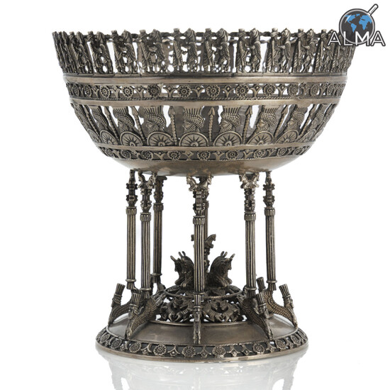 Extravagant Persian\Iraqi Silver Centerpiece, Assyrian Revival Style