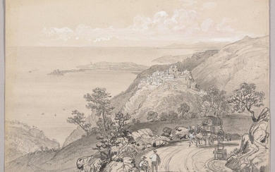 "FÉLIX BENOIST (1818-1896) View of Eze-Village, Alpes-Maritimes Inscribed ""Shiny effect,...