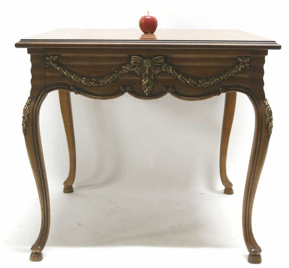 FINE BANDED YEW WOOD HAND CARVED SIDE TABLE