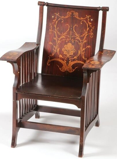 FINE INLAID AESTHETIC MOVEMENT LIBRARY CHAIR