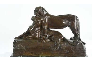 FIOT Maximilian. (1886-1953). "Couple of panthers". Bronze with...