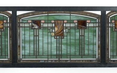 FRANK LLOYD WRIGHT-STYLE THREE-PART STAINED GLASS PANEL
