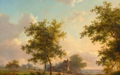 FREDERIK MARINUS KRUSEMAN(Haarlem 1816-1882 Sint-Gillis)Paysage d'été avec personnages. 1861.Huile sur toile. Signé et daté en...