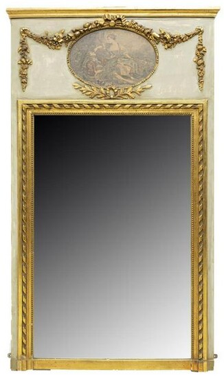 FRENCH LOUIS XVI STYLE PAINTED TRUMEAU MIRROR
