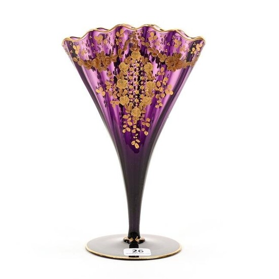 Fan Vase, Bohemian Art Glass, Solid Amethyst