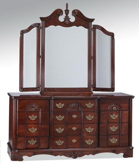 Federal style mahogany dresser with mirror 68"w