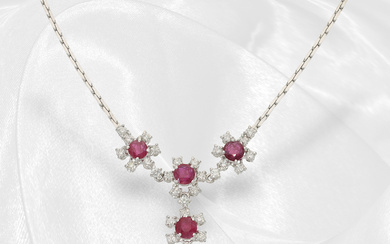 Fine ruby/brilliant-cut diamond centrepiece necklace, 18K white gold