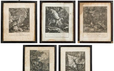 Five hunting engravings, Elias Ridinger, Augusburg, ca.