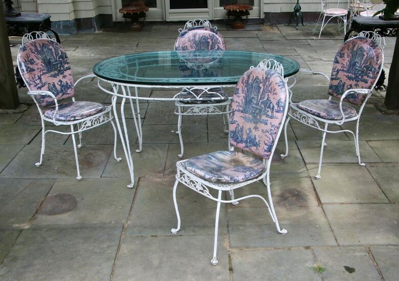 Five piece wrought iron patio dining set