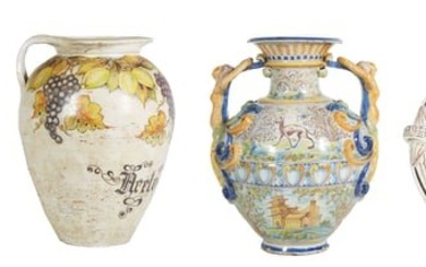 Four Pieces of Italian Painted Pottery, 20th c.