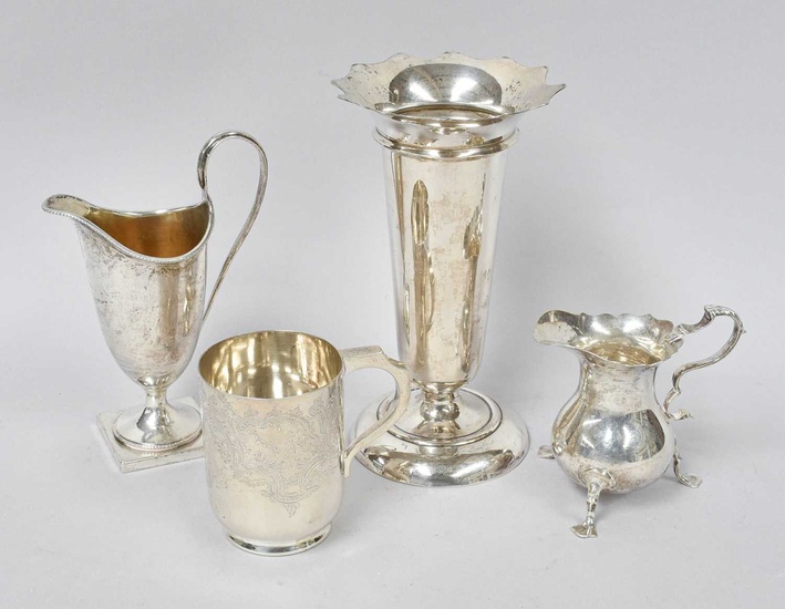 Four Various Silver Items, comprising a vase, filled, 17.5cm high;...