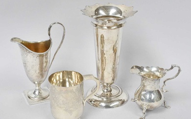 Four Various Silver Items, comprising a vase, filled, 17.5cm high;...
