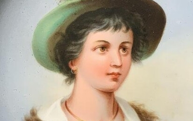 Framed Portrait with Hat on Ceramic Plaque
