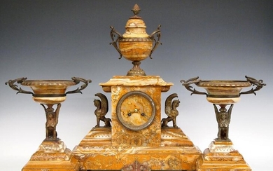 French Egyptian Revival Clock Set