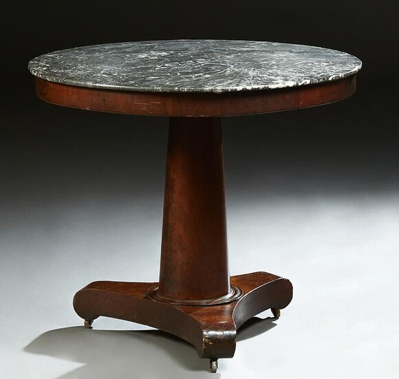 French Empire Style Carved Mahogany Marble Top Pedestal
