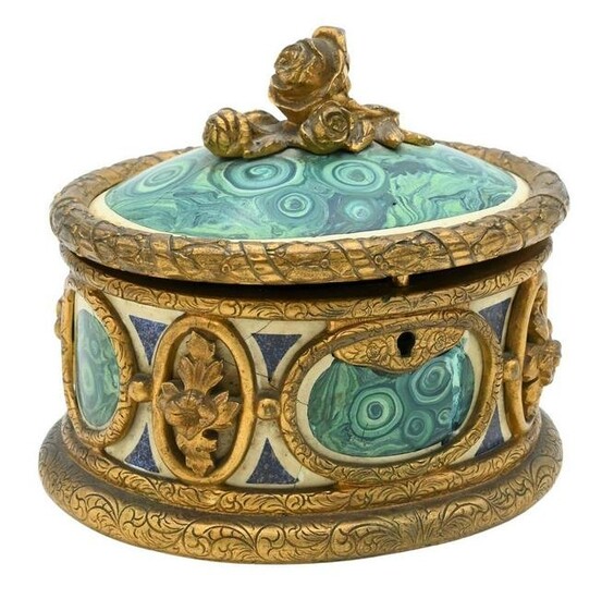 French Gilt Bronze Jewelry Box, stone with bronze