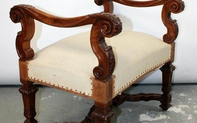 French Louis XIV carved walnut backless bench