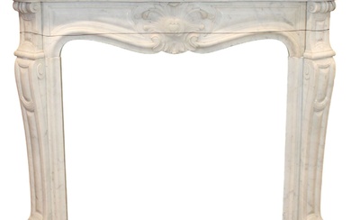 French Louis XV carved white marble fireplace mantel