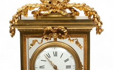 French Napoleon III D'ore Bronze And Glass Mantel Clock, H 30" W 15" Depth 8"