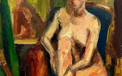 French Nude Female Portrait Interior Post Impressionist Signed Impasto Oil