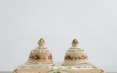 French Porcelain Double Inkwell Hand Painted Flowers