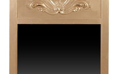 French Style Giltwood Trumeau Overmantel Mirror, 20th c., the stepped crown above a panel centering