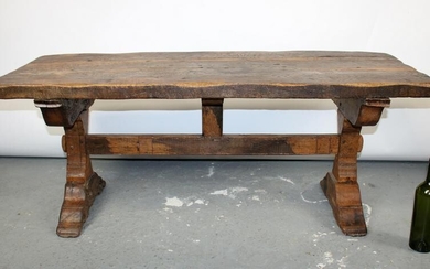 French farmhouse rustic trestle base coffee table