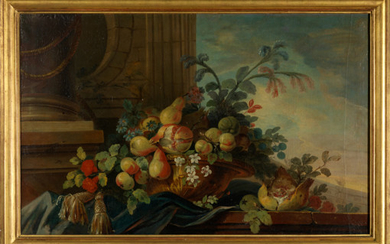 French school circa 1800 Fruit basket and draped...