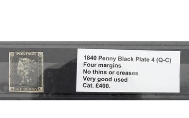 GB - 1840 Penny Black Plate 4 (Q-C) four margins, no thins o...