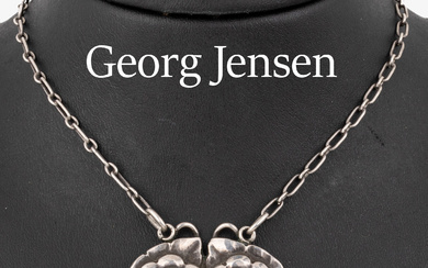 GEORG JENSEN pendant, 1901-08 , 826 silver, 2 green agate-cabochons,...