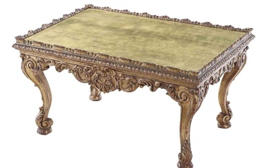 GILT WOOD CARVED REGENCY STYLE COFFEE TABLE ATTRIBUTED TO JANSEN...