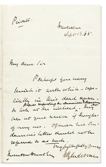 GLADSTONE, WILLIAM E. Autograph Letter Signed