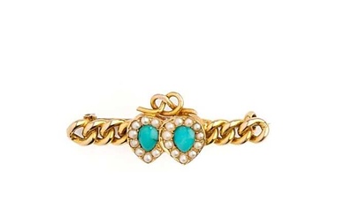 GOLD, TURQUOISE AND SEED PEARL BAR BROOCH, 1900s