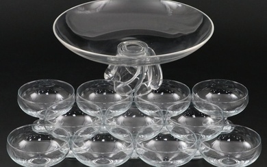 George Thompson for Steuben Glass Footed Bowl and Sherbet Glasses