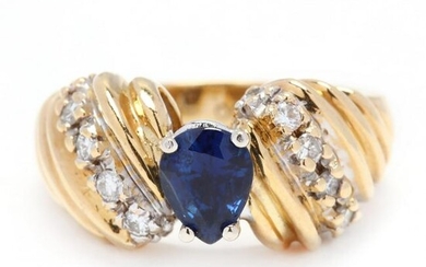 Gold , Sapphire, and Diamond Ring, signed