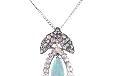 Gold Silver Old Mine Diamond Opal Pendant Brooch Necklace