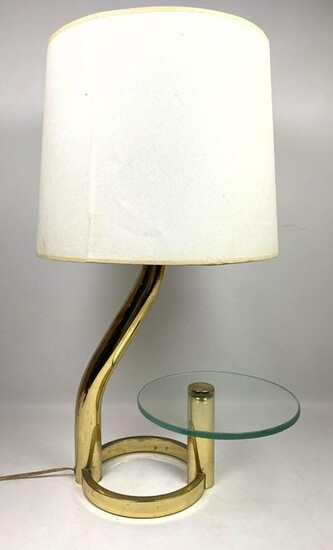 Gold Tone and Glass Table Lamp. Fontana Arte Style. Cur