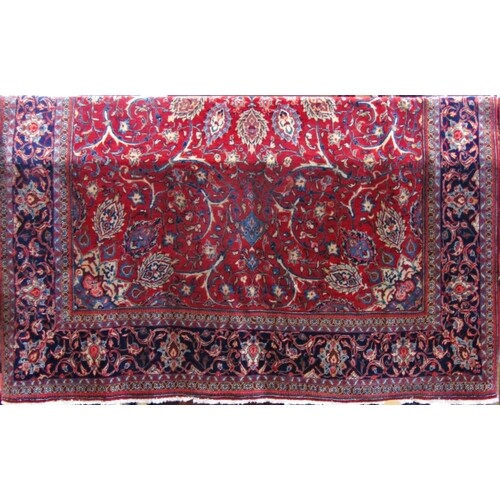 Good large Iranian Hamadan carpet with scrolled blue foliage...