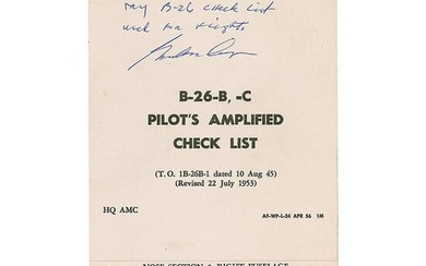 Gordon Cooper's Signed B-26 Pilot's Check List
