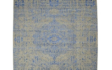 Gray Hand Loomed Wool And Art Silk Mamluk Design Square