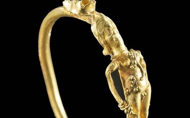 Greek Hellenistic Gold Hoop Earring w/ Eros & Granules