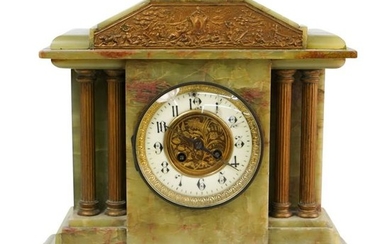 Green Onyx and Bronze Mantle Clock