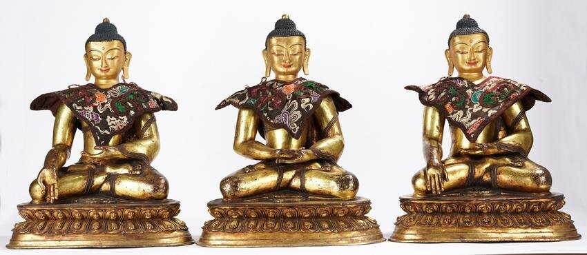 Group of Three Gilt Bronze Bodhisattva Figures