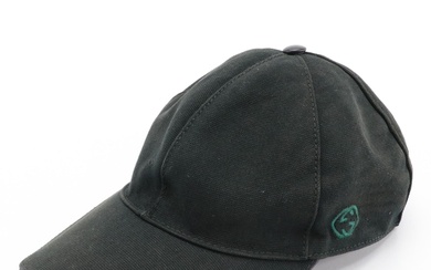 Gucci Black Canvas Baseball Hat With Embroidered GG and Web Band