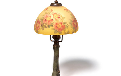 HANDEL (ESTABLISHED 1885) Red Rose Linenfold Table Lamp circa 1920...