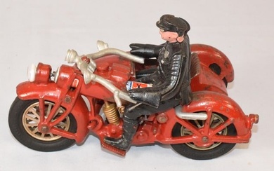 HUBLEY CAST IRON POLICE MOTORCYCLE & SIDE CAR
